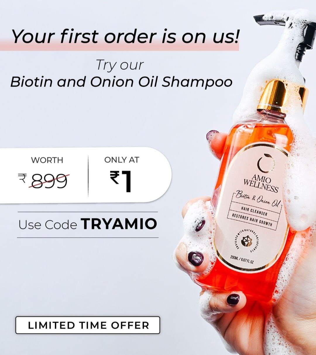 Amio Wellness Biotin Onion Oil Shampoo Free