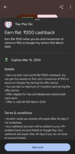 GooglePay Tap-Pay-Go Offer